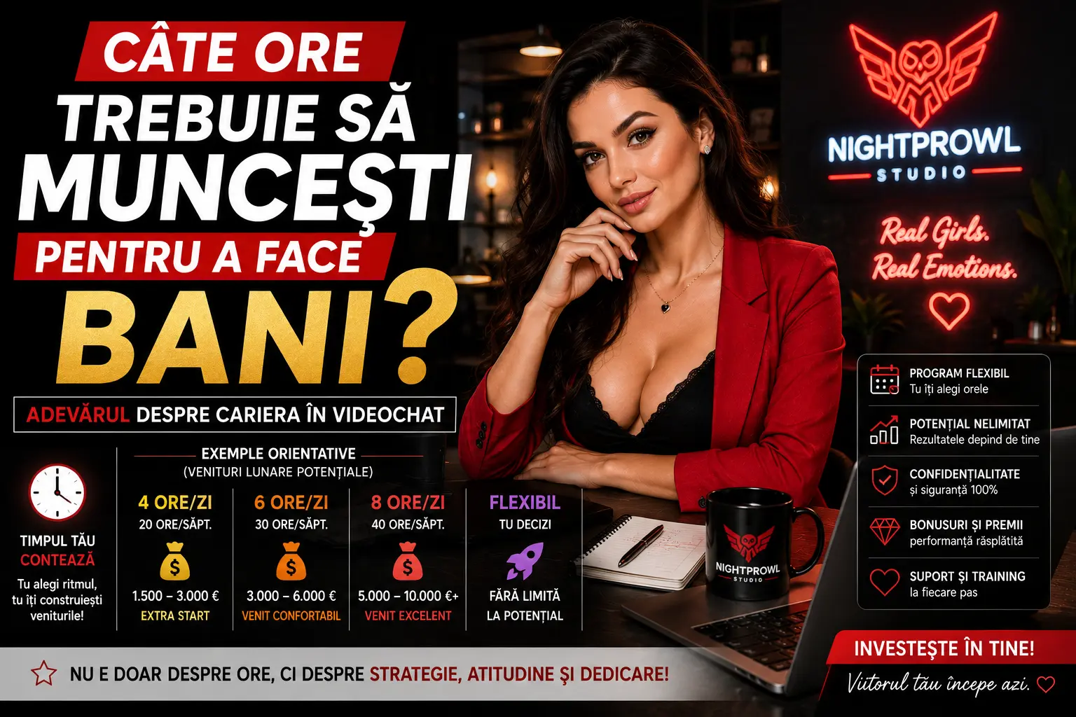 Câte ore trebuie să muncești pentru a face bani la videochat